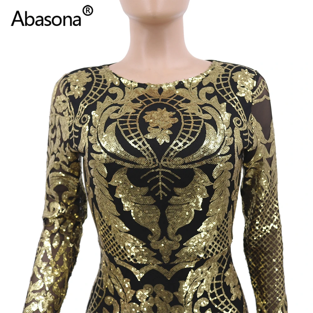 Abasona, женские осенне-зимние облегающие платья с длинным рукавом, расшитые блестками, сексуальные Клубные Модные вечерние платья длиной до пола, Famme Vestidos
