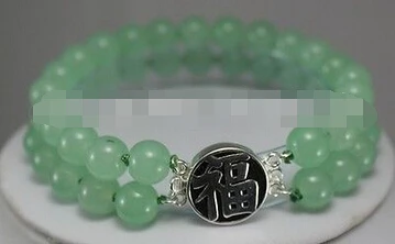 + 217 8 мм 2 ряда зеленый нефрит круглые бусины серебряная застежка браслет 7 5 &quotAAA