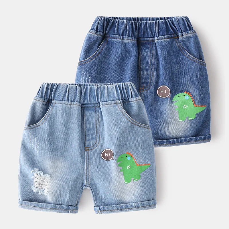 

Dinosaur Boys Denim Shorts Summer Casual Toddler Knee Length Pant Ripped Children Jeans Trousers Kids Clothes