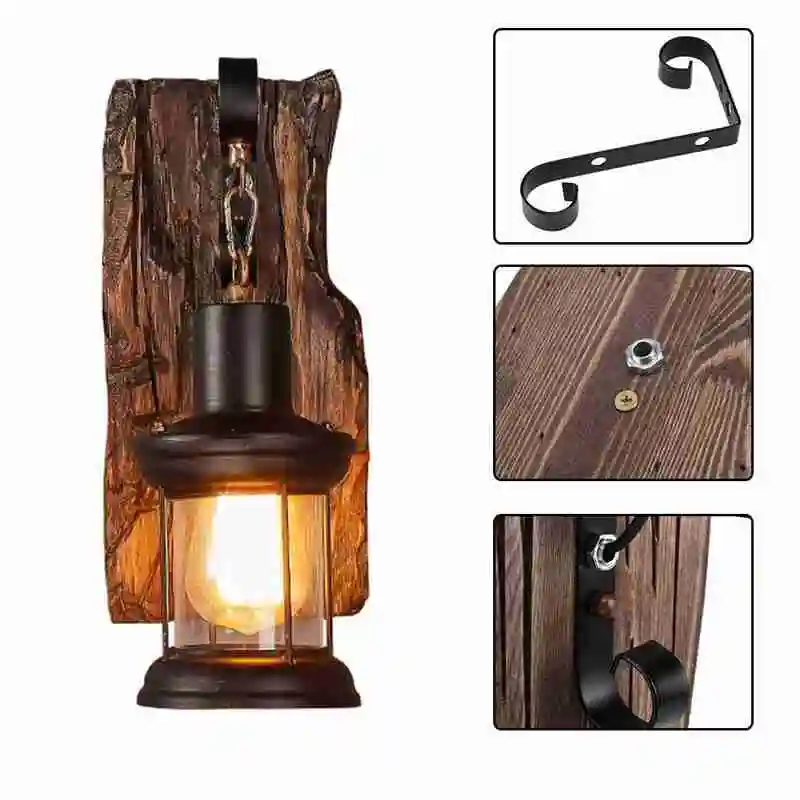 

Retro Personality Creative Led Wood Wall Lamp European And American Style
