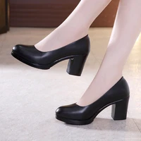 women plus size round heel shoes shallow medium heel footwear formal office dress shoes black 2021