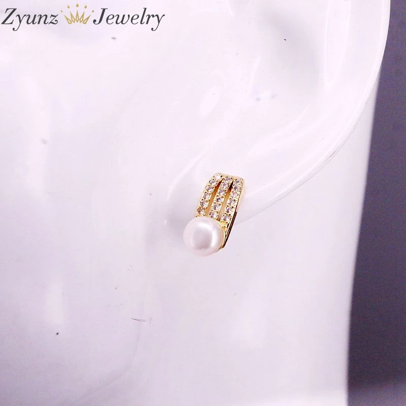 

6 Pairs, New Fashion Luxury Clear Zircon CZ Freshwater Pearl Stud Earrings For Women Jewelry