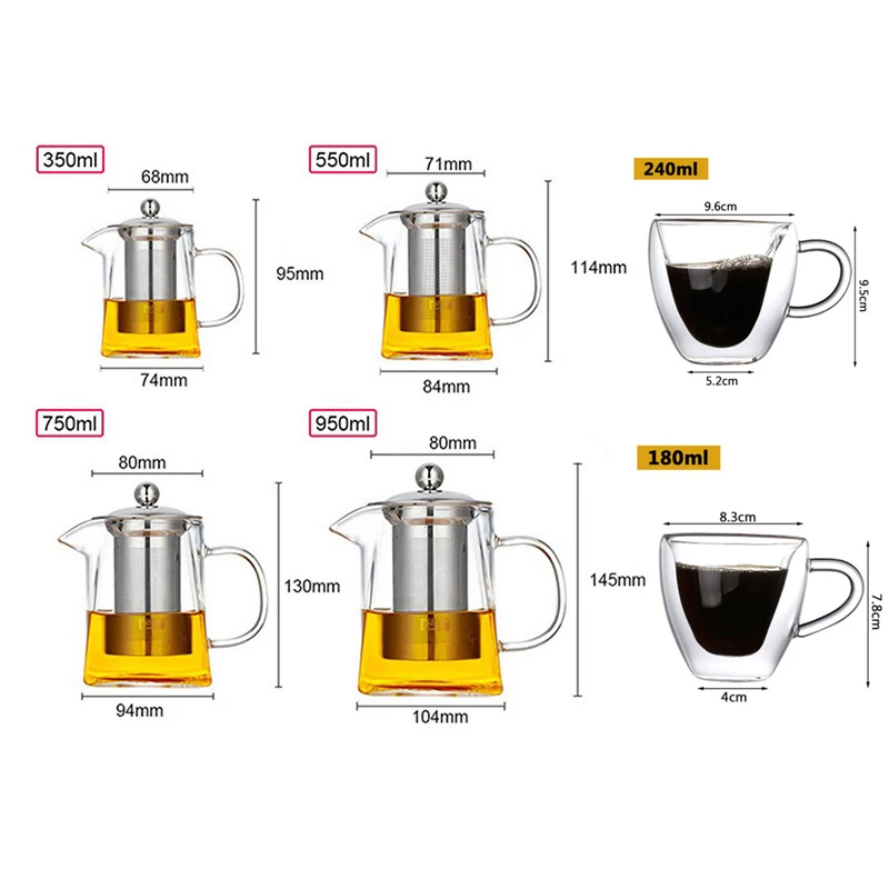 

Heat-resistant Glass Teapot With Stainless Steel Strainer, Square Flower Teapot, Heat-resistant Tea Set, Square Cup And Pot