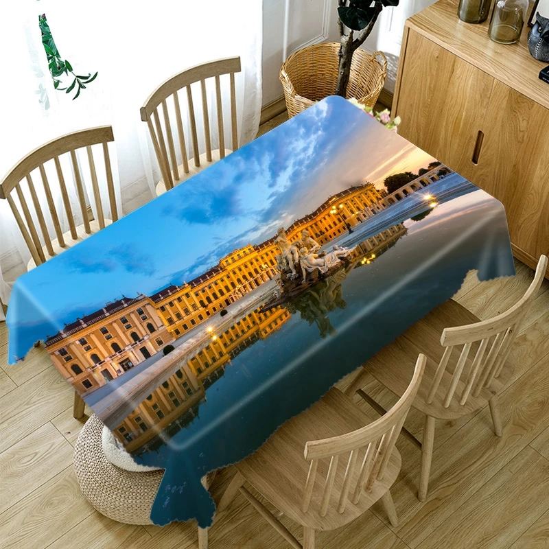 Скатерть прямоугольная/круглая из хлопка с 3d изображением часовой башни здания