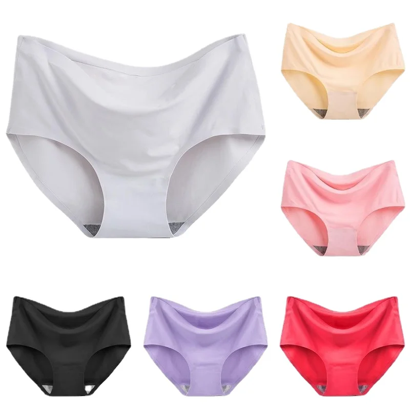 

Online Seamless Underwear Panties Women Ice Silk Mid-Waist Thin Summer Briefs Light Proof And Traceless Lingerie Pink Black