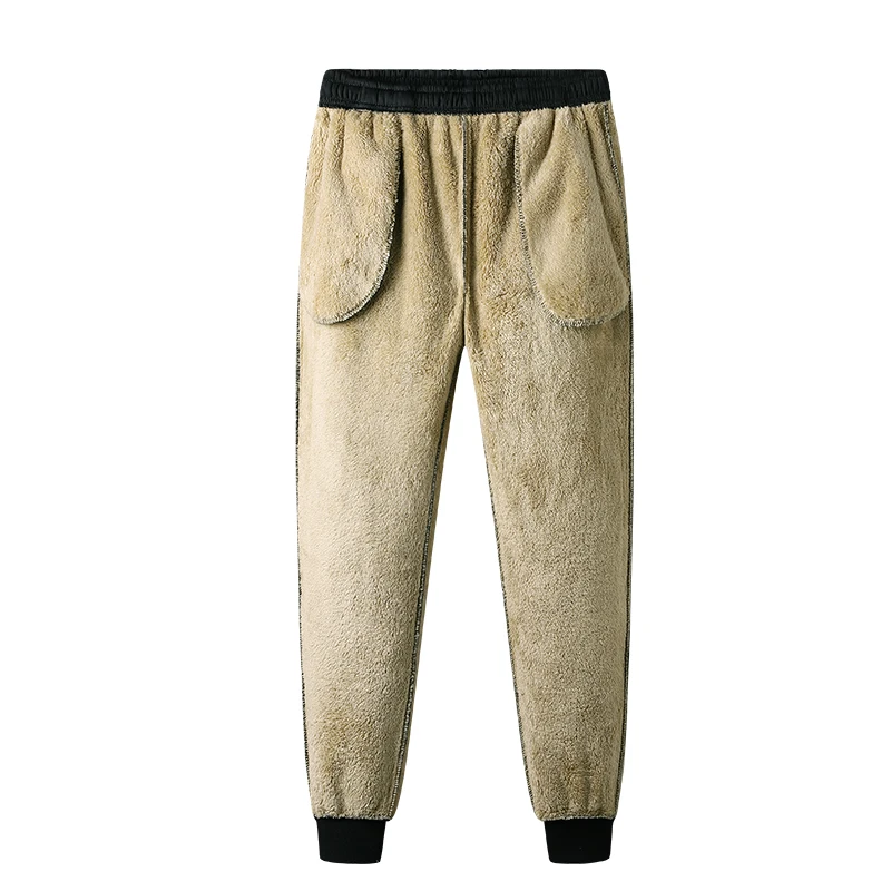 Зимние Теплые повседневные брюки из овечьей шерсти флисовая тонкая мужская