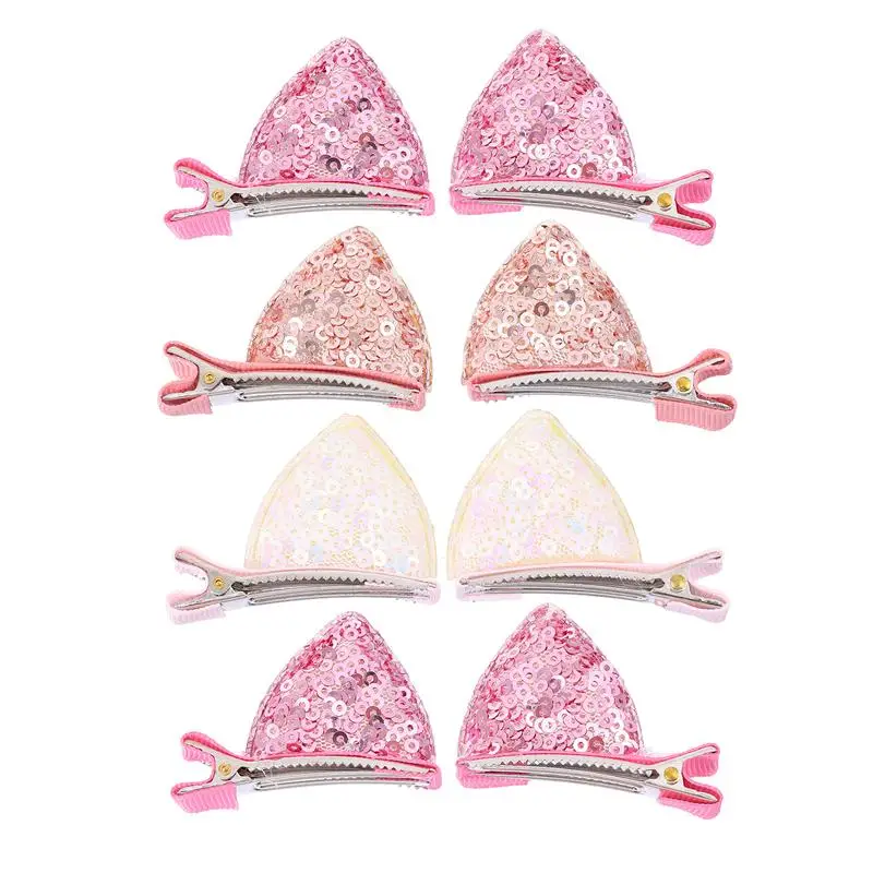 

8Pcs Glitter Sequins Cat Ears Hair Clips Barrette Hairpin for Kids Girls Women