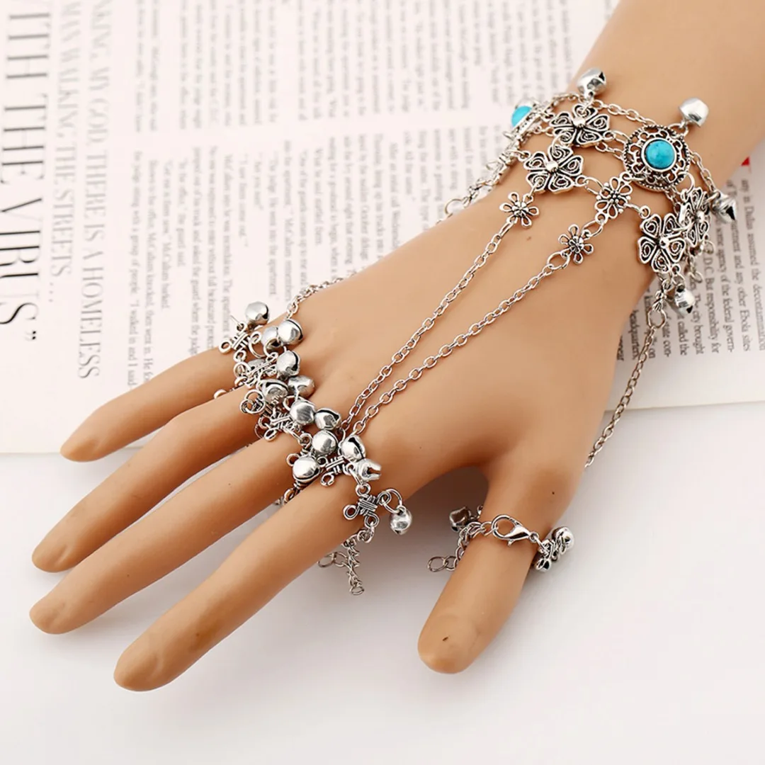 Женский винтажный браслет с колокольчиками из натурального камня