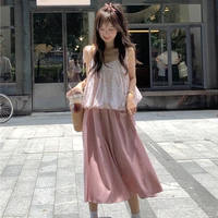 long skirt female summer new korean version of the high waisted thin all match a line skirt mid length skirt