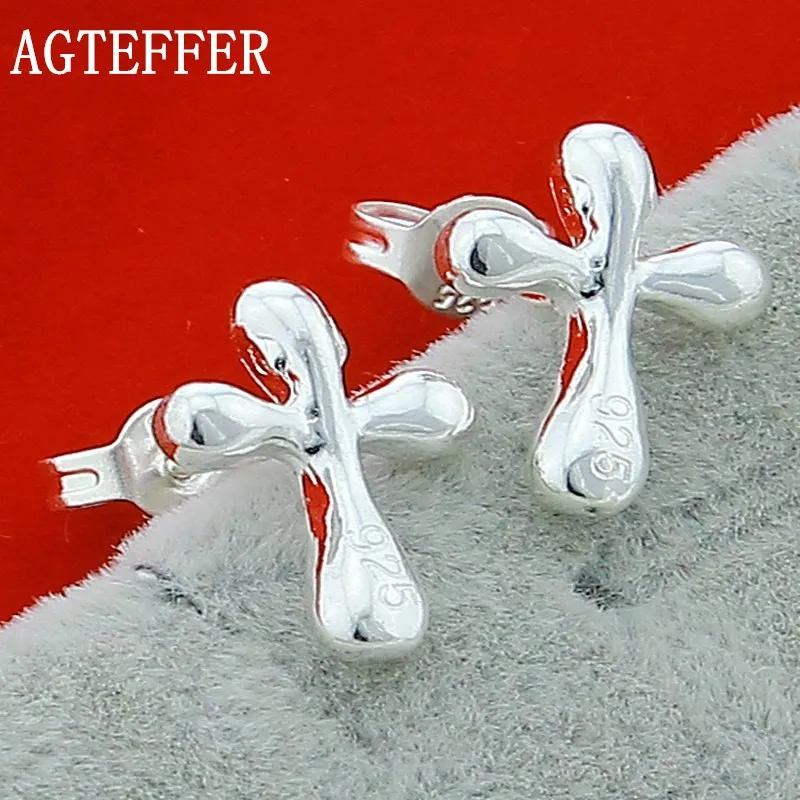 

AGTEFFER 2021 New 925 Sterling Silver Water Drop Cross Stud Earrings Ladies Fashion Wedding Party Jewelry Gifts