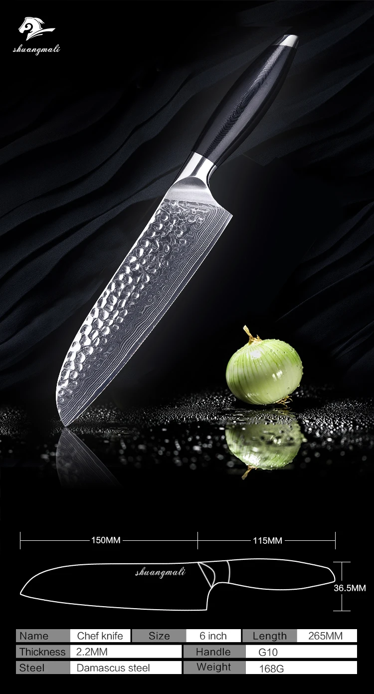 Кухонный нож Santoku Дамасские стальные ножи повара 6 дюймов Hammared узор VG10 пустая головка для стержня острый резак нож для нарезки мяса инструменты