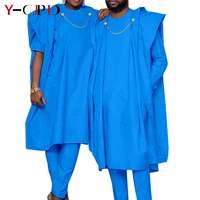 african clothes for couples women top pants and robe sets matching men outfits 3 pieces sets bazin riche wedding party y21c036