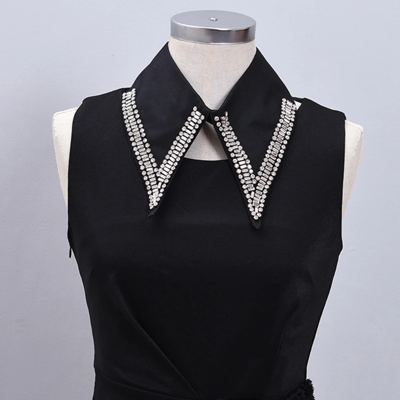 

Shiny Glass Drill Beading Fake Collar Choker Dickey Jewelry Lapel Half Shirt