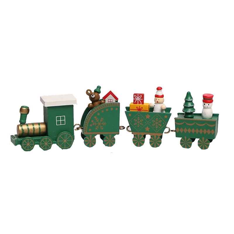 

P15C Santa Christmas Decorations Christmas Train 4 Knots Wooden Painted Snowman Xmas Tree Hanging Pendant