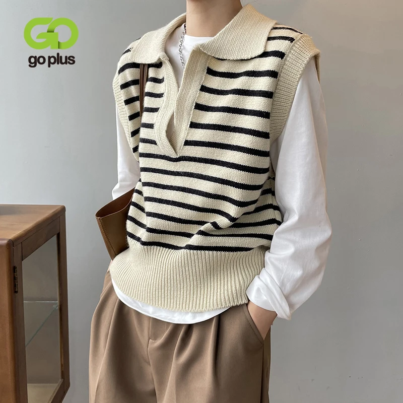 

GOPLUS Sweater Vest Women Korean Style Vintage Striped Sleeveless Sweaters Knitted Vests Pull Tops Waistcoat Kamizelka Damska