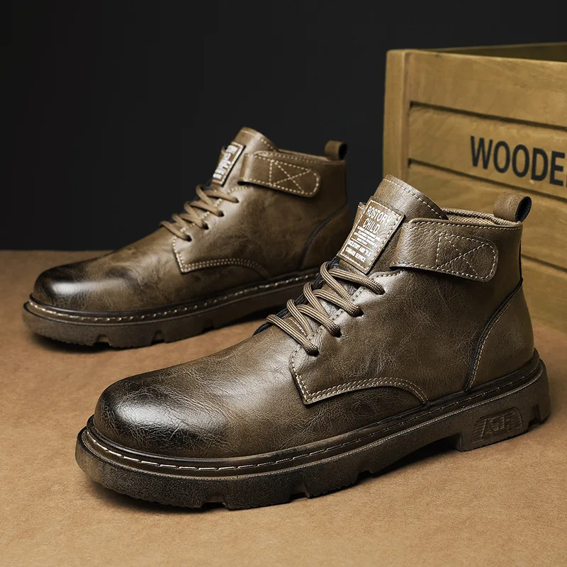 

Autumn New Martin Boots Middle Top Personalized Men's Boots Round Head Fashion Men's Shoes Leather Boots Vintage Boots