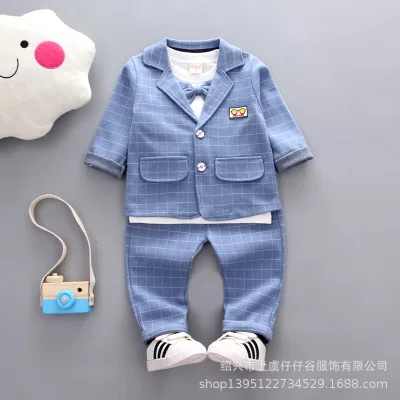

2019 spring autumn plaid children's clothing suit Infant boys girls baby Leisure dress gentleman 3pcs set kids clothes Outfits