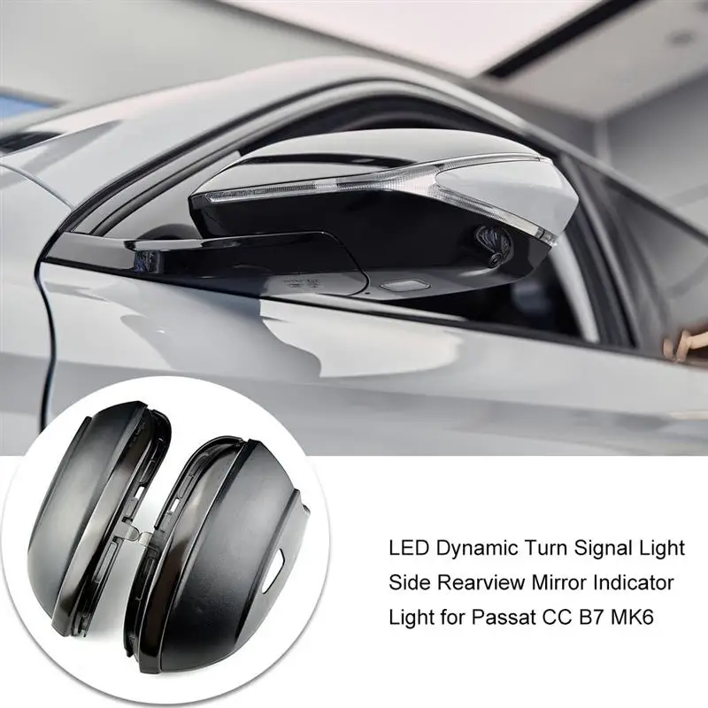 

2pcs LED Side Wing Repeater Dynamic Car Side Rearview Mirror Indicator Light Turn Signal Light for Passat CC B7 MK6 Replacement