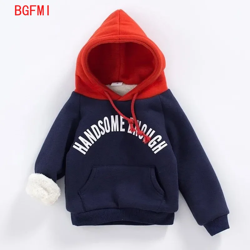 

Kids Boy Fleece Hoodie Autumn 3-8Y Children's Long Sleeve Clothes Winter Solid Letter Hooded Sweatshirt Girls Casual Loose Hoody