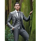 Серые мужские костюмы для свадьбы, смокинги для жениха, костюмы для лучшего человека, деловые костюмы для обеда, винтажные костюмы с глазурью, 3 предмета (пиджак + брюки + жилет)