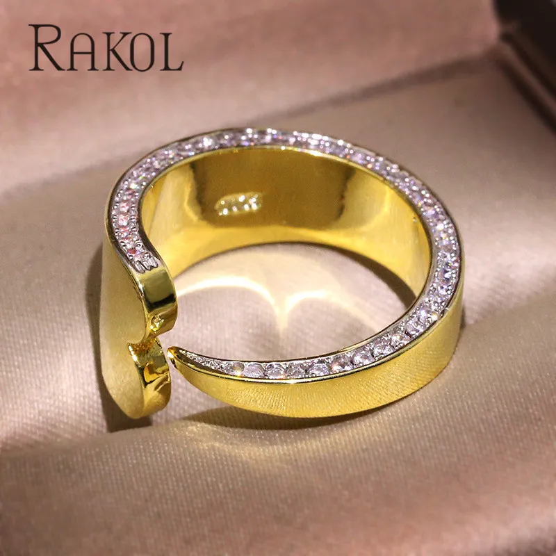 RAKOL нежный фианитами Золотое Цвет любящее сердце блестящие в стиле хип хоп кольца