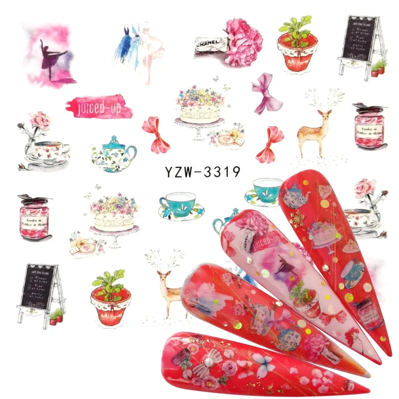 

2022 New Arrival 1 PC Nail Art Pink Bow Vase Flower Water Design Tattoos Nail Sticker Decals for Beauty Manicure Tools