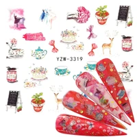 2021 new arrival 1 pc nail art pink bow vase flower water design tattoos nail sticker decals for beauty manicure tools