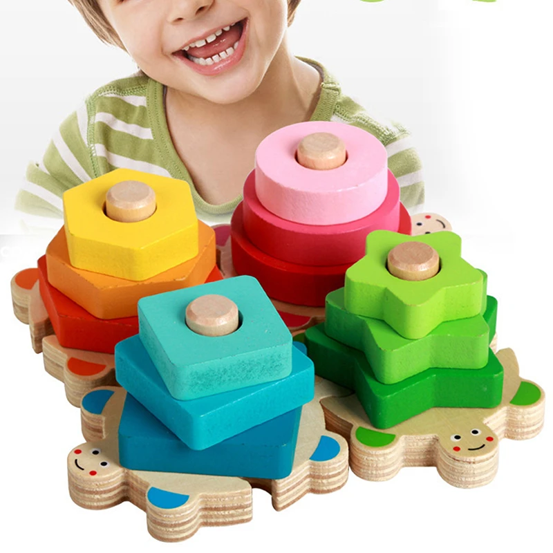 

Wooden Sorting & Stacking Toys Shape Color Recognition Stacker Educational Puzzle Blocks For Toddlers Boys Girls
