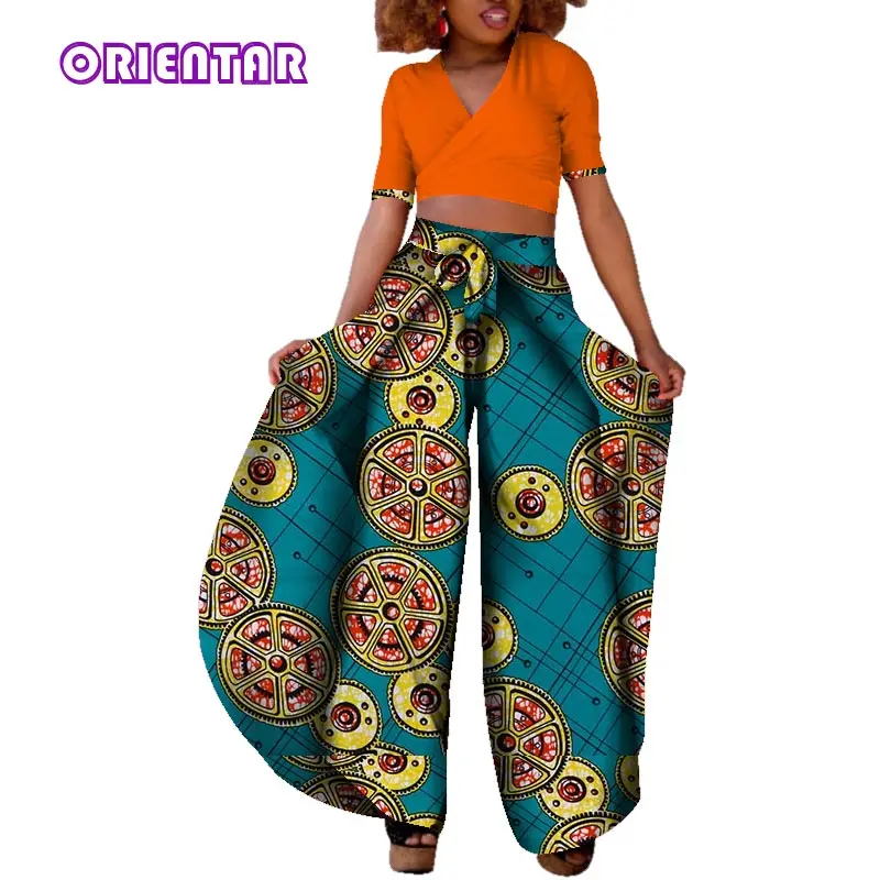 Комплект одежды из 2 предметов с Африканским принтом короткий топ и штаны богатые