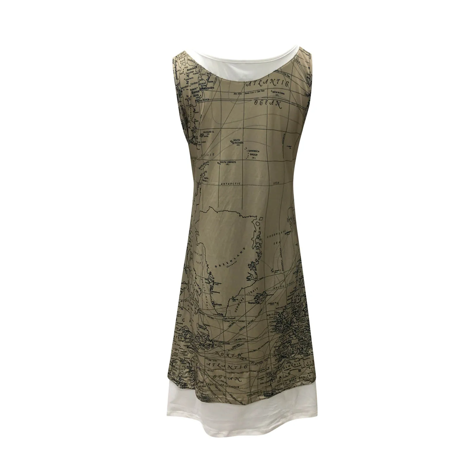

Sagace Dresses Women Summer Round Neck Sleeveless World Map Printed Fake Two-piece Boho Casual Dress Beach Party Dress Vestidos