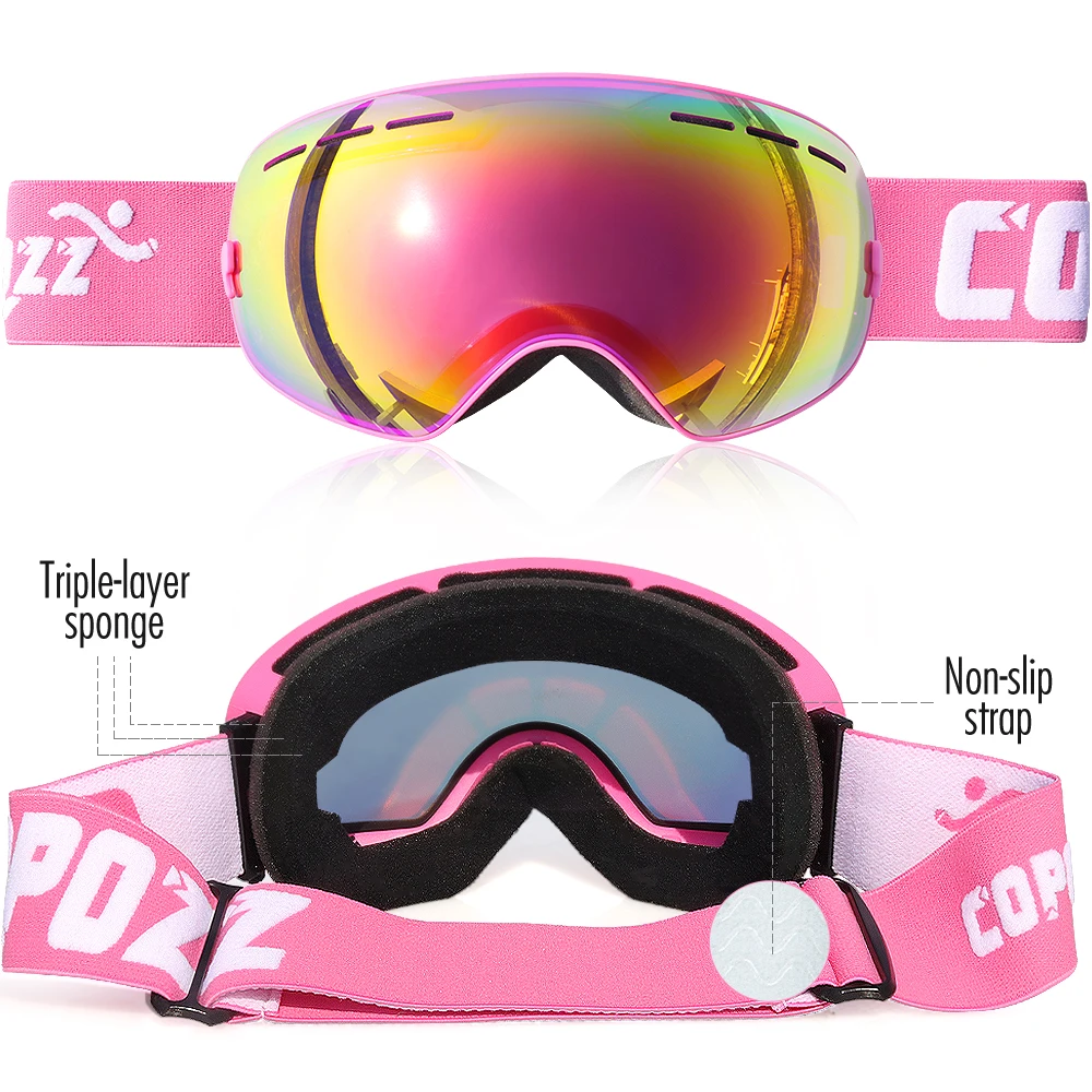 Frame Pink COPOZZ/брендовые лыжные очки для детей от 4 до 15 лет, Профессиональные противотуманные детские очки для сноуборда, двойные UV400, Детские Лыжные маски, очки - Цвет: Frame Pink