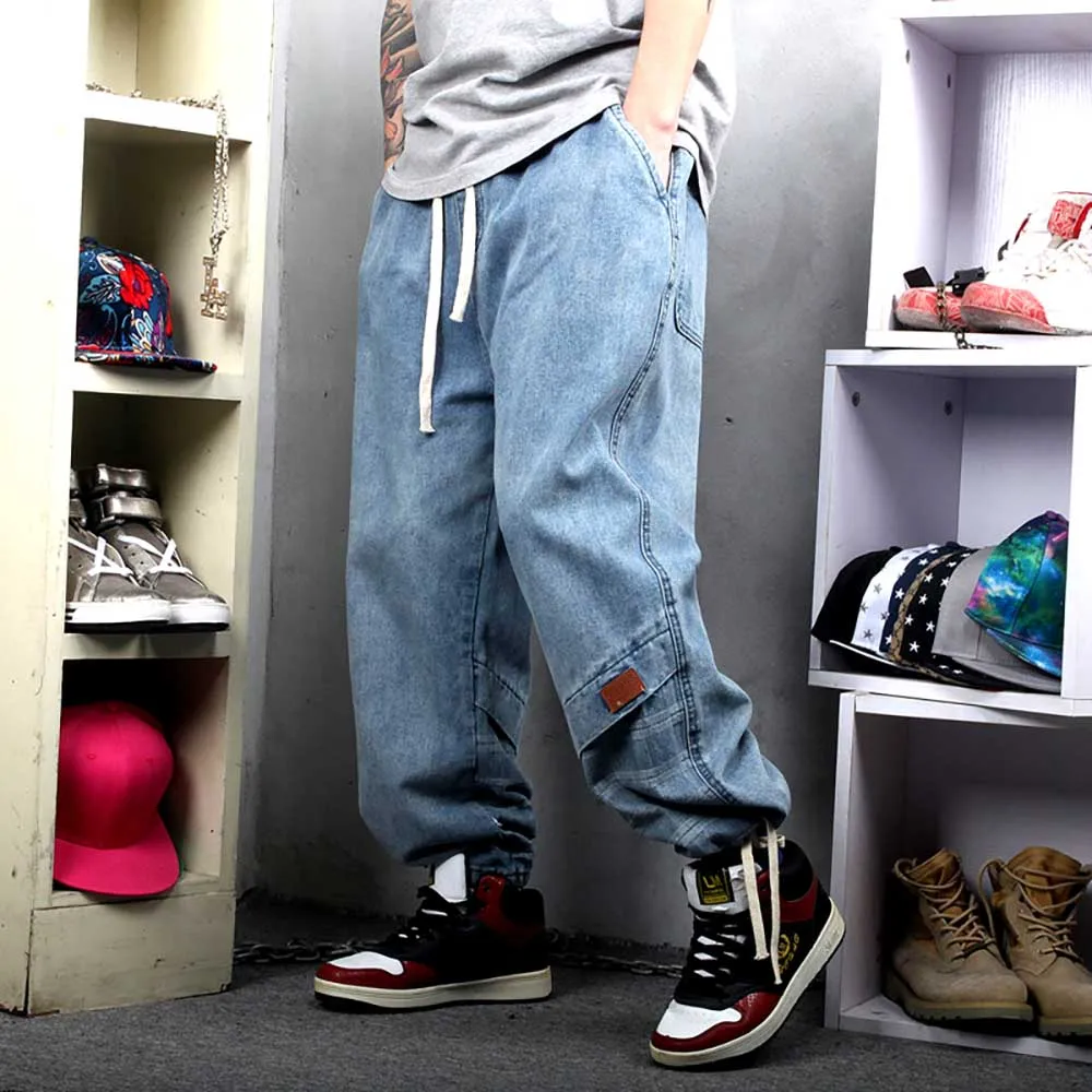 Fashion Patchwork Baggy Jeans Men's Casual Hip Hop Style Denim Streetwear Harem Pants Wide Leg Trousers Plus Size Joggers