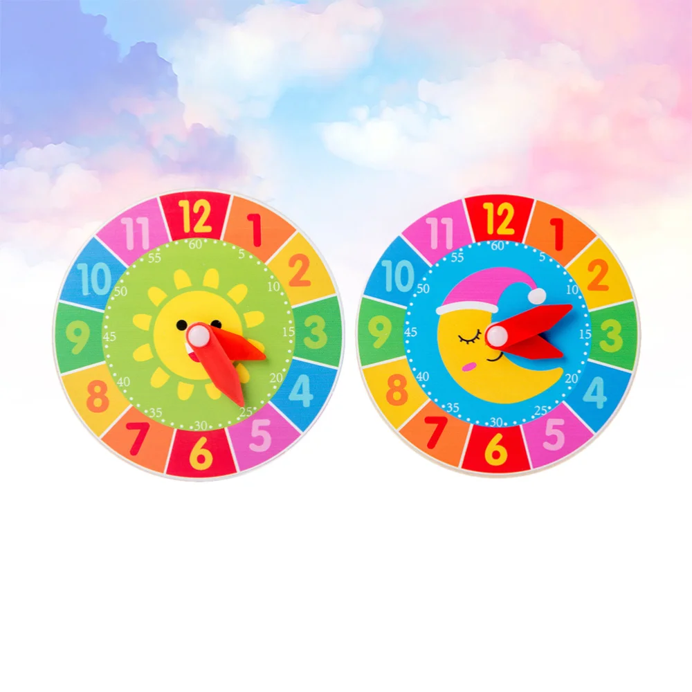 

2PCS Wooden Clock Cartoon Wooden Clock Learning Funny Wooden Clock Cognitive Creative Wooden Clock Cognitive Learnin