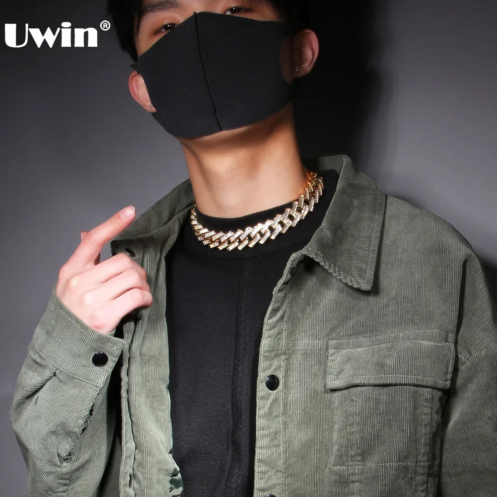 

UWIN Hip Hop Jewelry 20MM Baguette Prong Set Cuban Necklace Iced Out Chain Hiphop Fashion Luxury Bling White Gold Chain For Gift