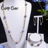 womens jewelry sets gold plated chain necklace with pearls trendy freshwater pearl bracelets neckalces set for women gifts 2022