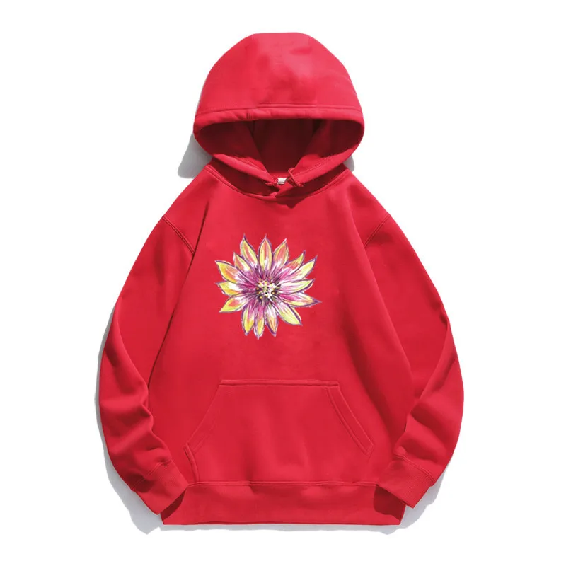 

Women Hoodie Pink Lotus Printed Hoodies Women Fleece Long Sleeve Loose Sweatshirt with Hat Girls Pullovers Winter