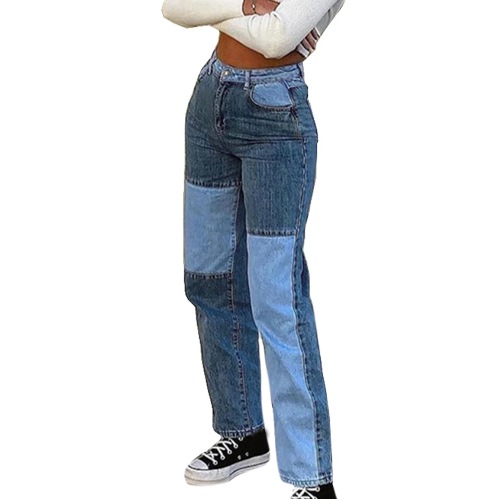 

Цветные Лоскутные джинсы, женские потертые джинсы, винтажные Женские повседневные длинные брюки, женская одежда, джинсовые брюки