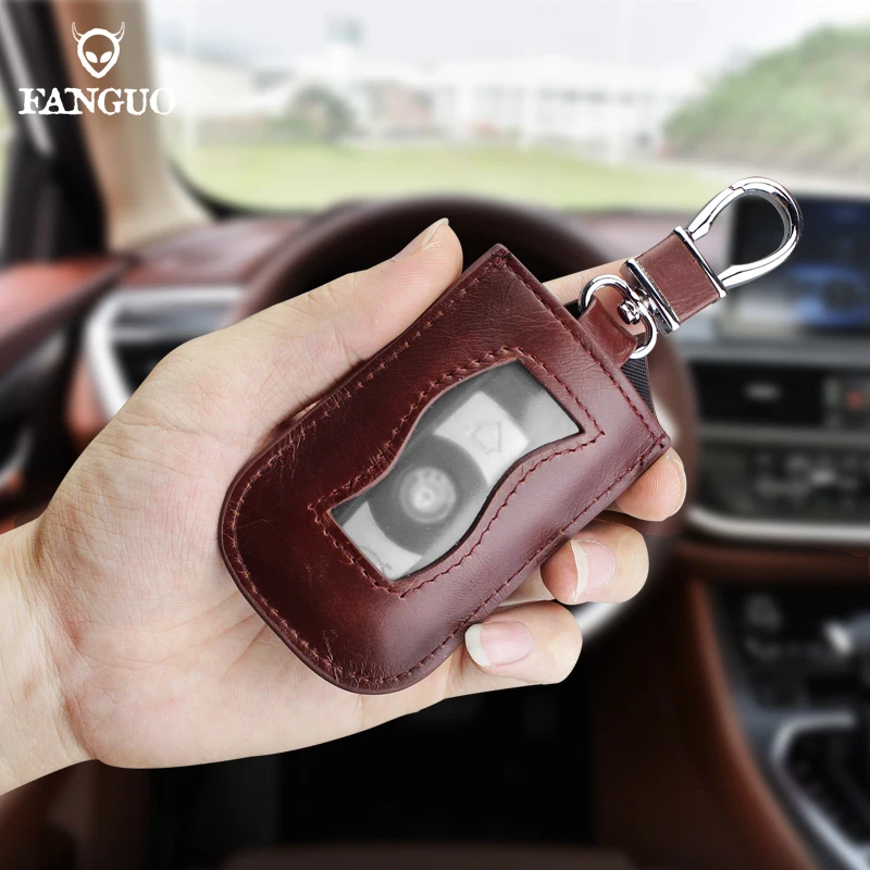 

Universal Genuine Leather Key Case For Car Smart Key Fob Cover For Toyota BMW Benz VW Remote Keyless Pouch Keychain Keyring