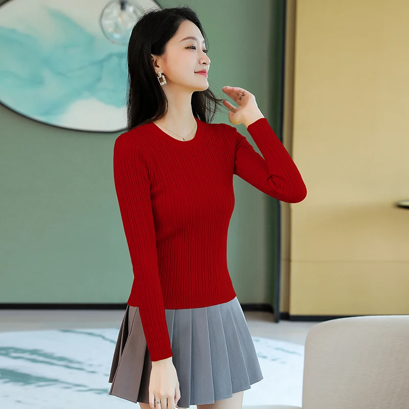 

Autumn and Winter Women's Sweaters New Top Long Sleeve O-collar Fashion Casual Slim Girl Solid Color High-end Knitting