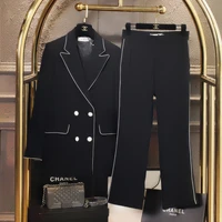 2021 high quality temperament black pants suits feminine casual double breasted elegant ladies blazer two piece fashion trousers
