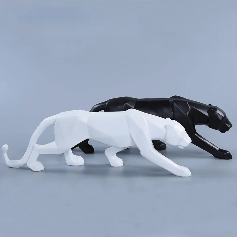 

10 Inch Panther Statue Animal Figurine Abstract Geometric Style Resin Leopard Sculpture Home Office Desktop Decoration Gift