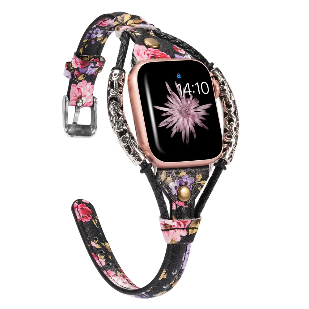 BkPink Винтажный кожаный ремешок для Apple Watch Band женский твист полоса ремешок заклепки с металлической веревкой браслет нарядный стильный iwatch серия - Цвет ремешка: BkPink