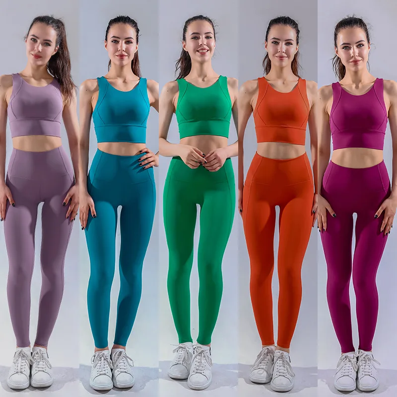 

2PCS Seamless Gym Sets Fitness Women&#39s Sports Yoga Set High Waist Booty Leggings Belly Vest Running Athletic Wear Yoga Suit