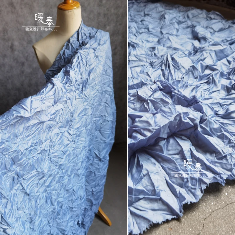 

Pleated Crepe Tulle Fabric Light Blue Miyake Styled Folds DIY Stage Wedding Decor Skirts Dress Fashion Clothes Designer Fabric