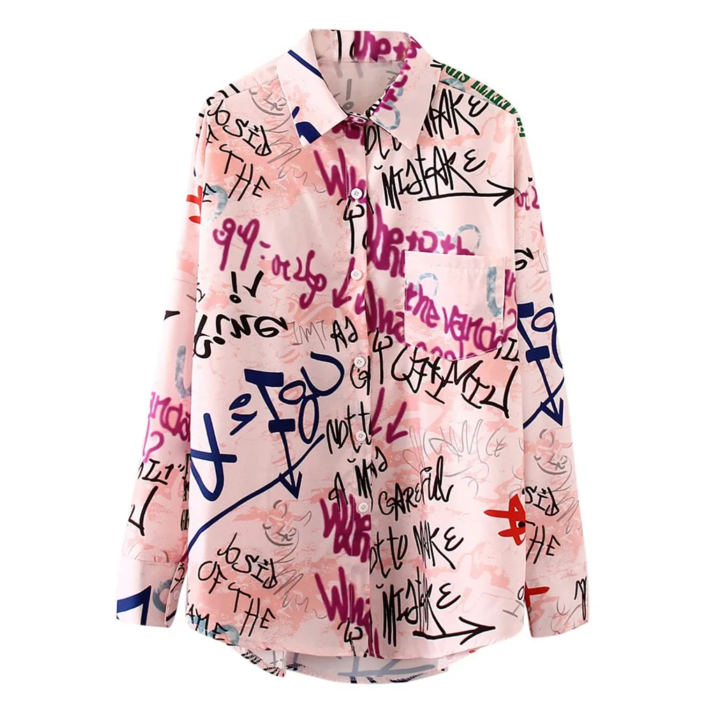 Женские Ретро Топы с буквенным принтом блузки 2019 Модные осенние Блузы длинным