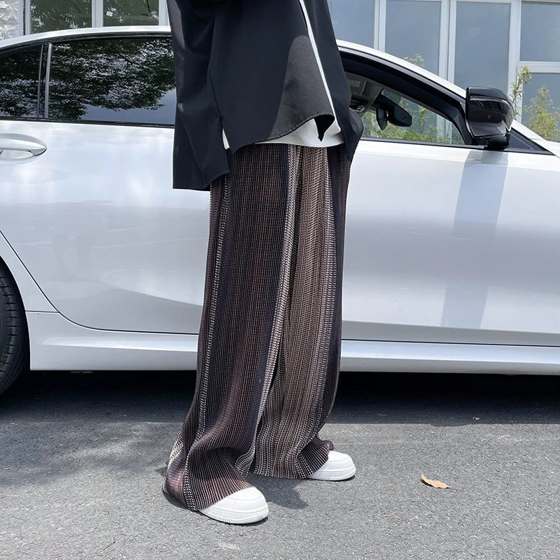 

Pleated Pants Men's Fashion Retro Casual Pants Men Japanese Streetwear Loose Hip-hop Wide-leg Pants Mens Ice Silk Trousers S-2XL