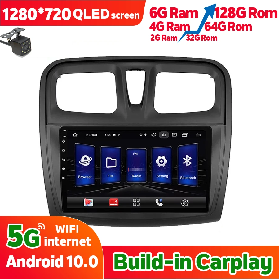 Автомагнитола с GPS навигацией 6 ГБ ОЗУ 128 Гб ПЗУ для Renault Sandero Symbol 2014 2015 2016 Android