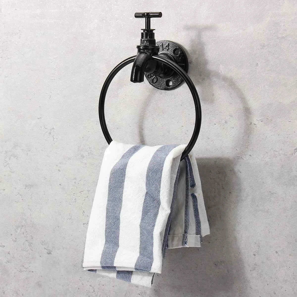 

Industrial Wall Mounted Towel Ring Holder Retro Kitchen Bathroom Storage Rack Organizer Hanger Shelf Towel Holder Hardware Tools