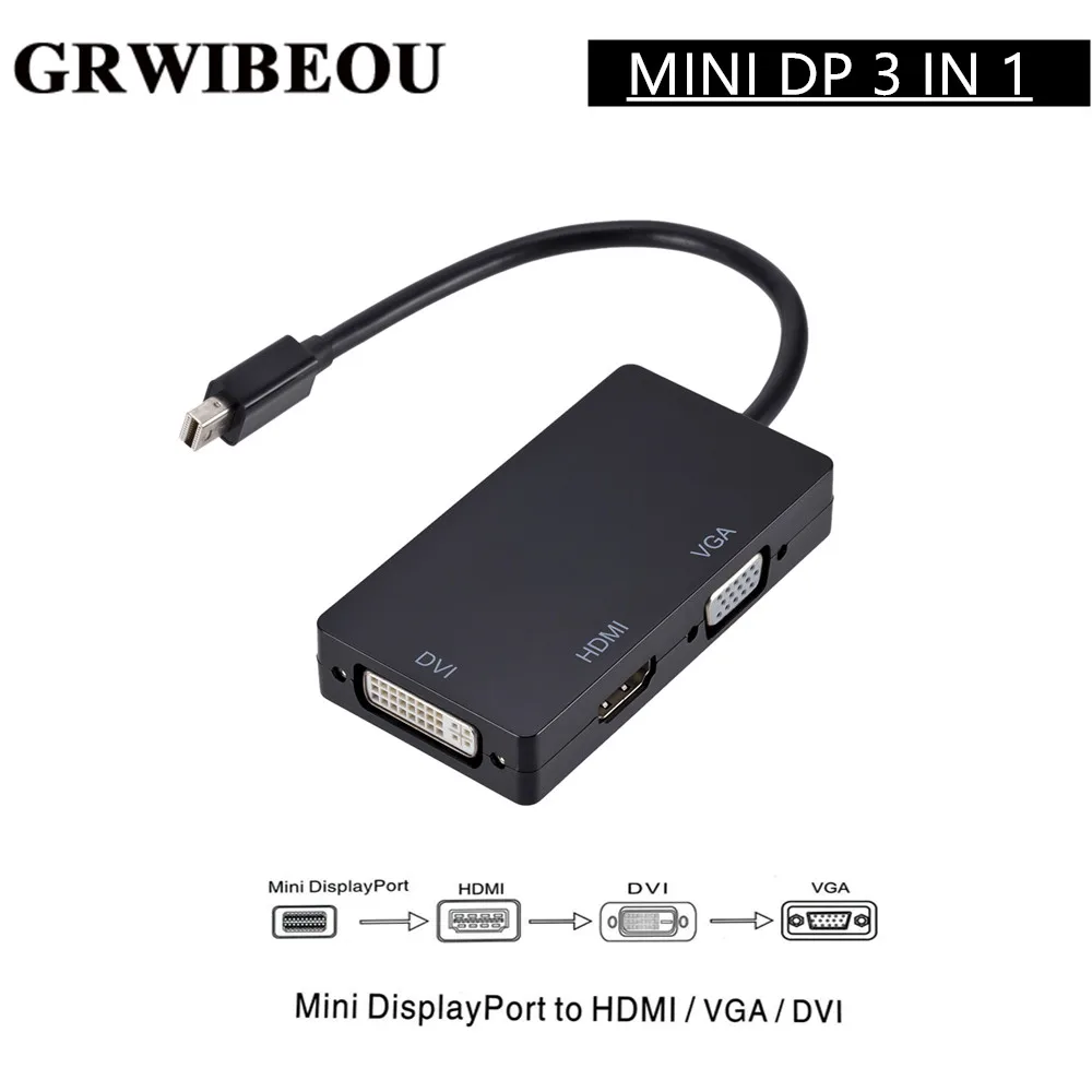 

Grwibeou 3 in 1 Mini DP DisplayPort to HDMI/DVI/VGA Display Port Cable Adapter for Converter Cable For Apple MacBook Air Pro MDP