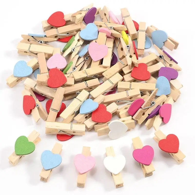 

50Pcs Mixed Colours Mini Wooden Peg Photo Paper Peg Craft Clips